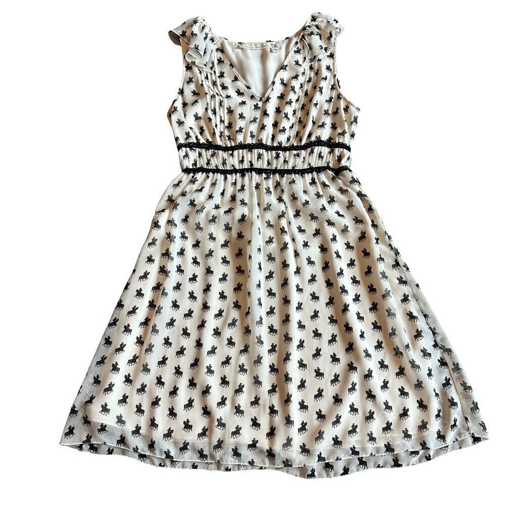 Chelsea & Violet White Brown Horse Print Mini Dress Sleeveless Western Medium
